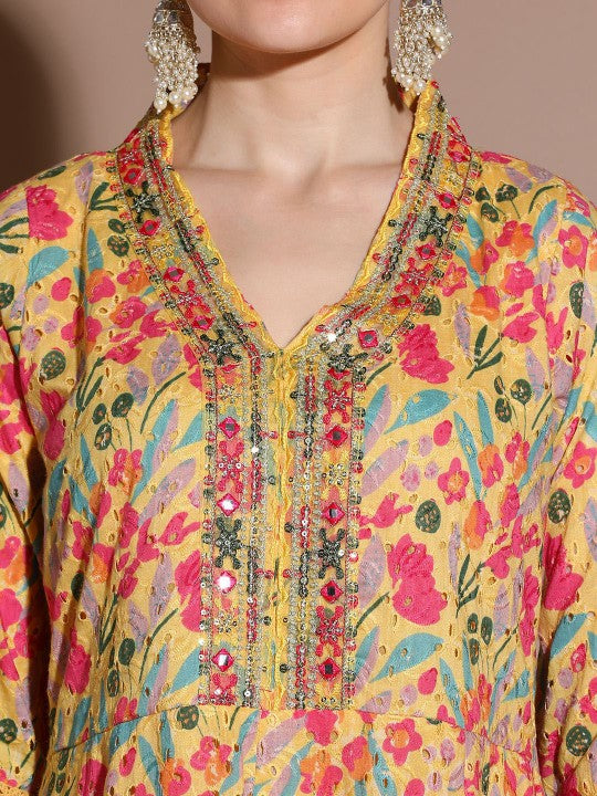 Elegant Floral Printed pure Cotton Suit Set with Dupatta