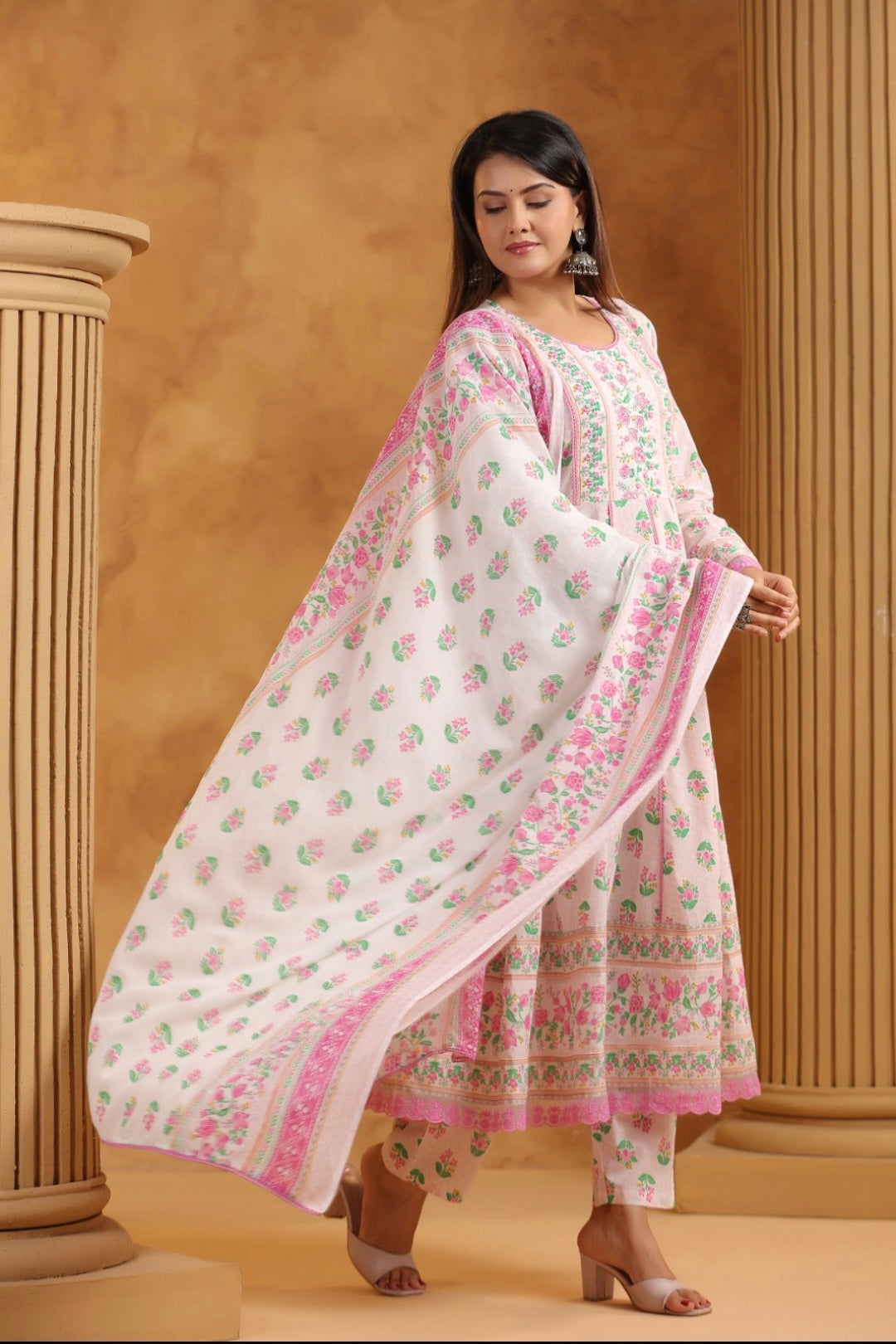 Pure cambric Cotton Anarkali Printed Suit Set