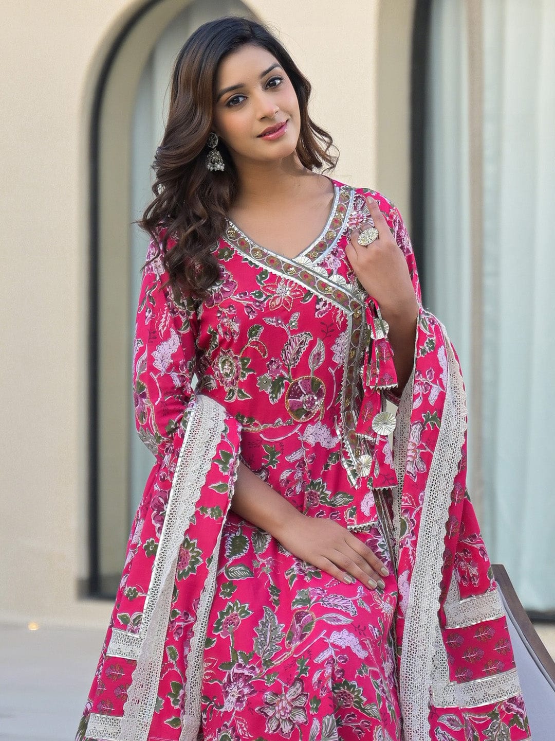 Elegant Floral Printed pure Cotton Suit Set with Dupatta