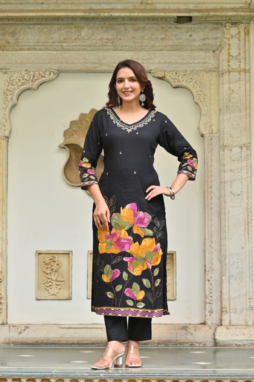 3pc Pure cotton Designer suit with Handwork & floral print