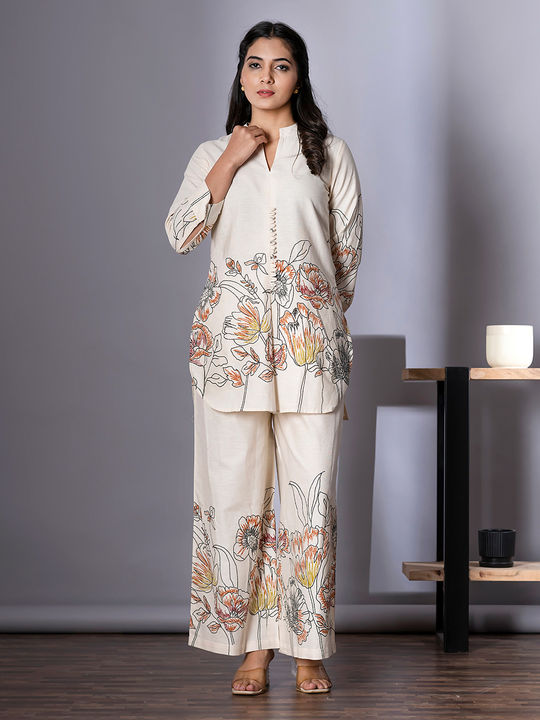 Pure Cotton flex fabric off white color co-ord set