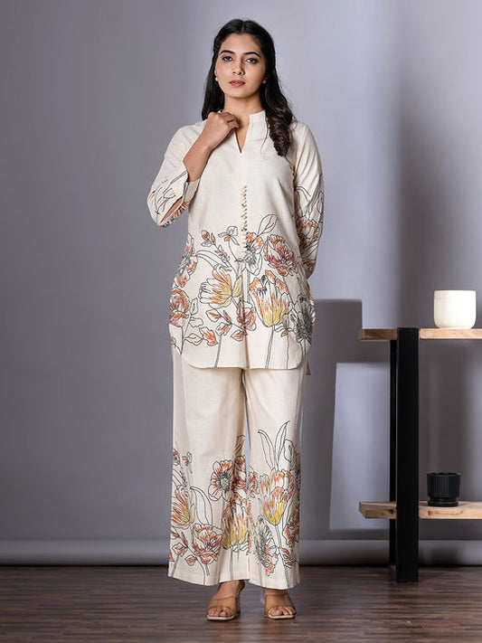 Pure Cotton flex fabric off white color co-ord set