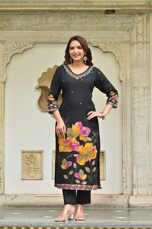 3pc Pure cotton Designer suit with Handwork & floral print